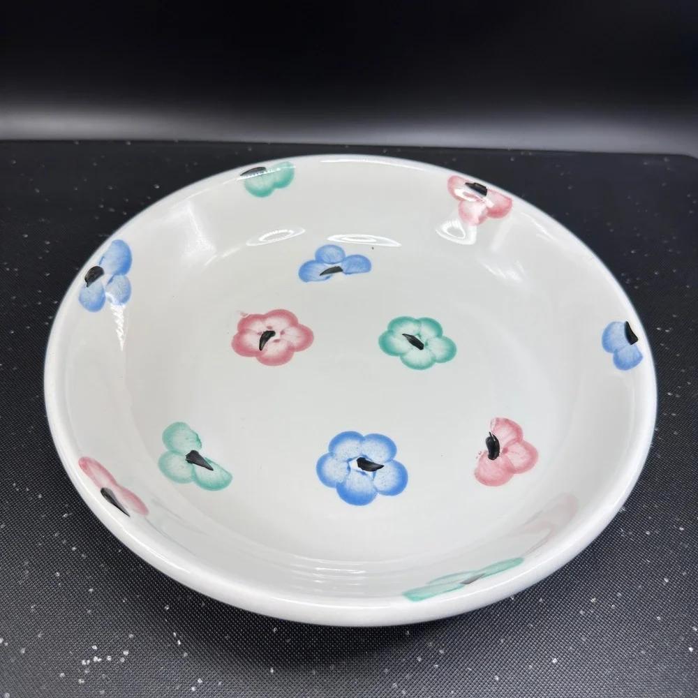 Pier 1 Imports Hand Painted Italy Floral Pasta Bowls Set of 4 White Blue Pink